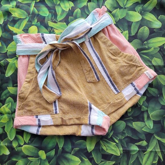 ripcurl Sunsetters Stripe Tied Belt Paperbag Waist Shorts size XS - Picture 1 of 11